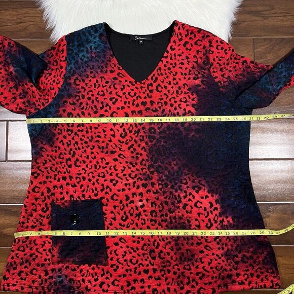 Calessa Women's Size 3X Leopard Animal Print Tie Dye Pocket V Neck Tunic Top - Picture 6 of 11